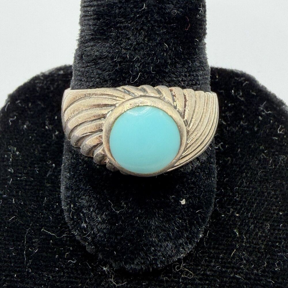 925 Sterling Silver Turquoise Cabochon Ring Size 10.5 Vintage Southwestern Style